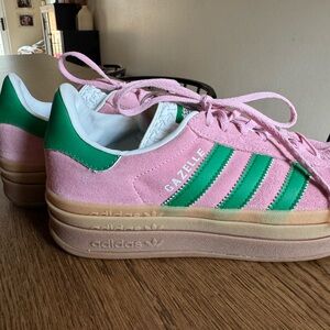 Adidas Gazelle Bold Pink and Green Sneakers